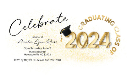 Wall Mural - 2024 Graduation Invitation in gold and black