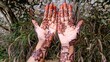 Bemalte Hände einer afrikanischen Frau aus Sansibar Tansania nach dem Ramadan als Ritual