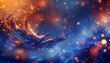 A vibrant ultramarine and sienna abstract scene, with bokeh lights that dance like the fierce beauty of a phoenix rising from its ashes. The atmosphere is powerful and renewing.