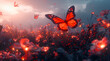 Dreamy Kingdom: Oversized Butterflies and Miniature Dragons Amid Luminescent Flowers