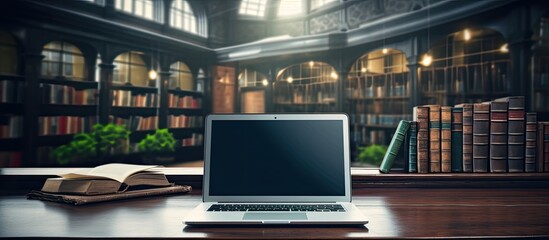 Poster - A laptop on a table in a study room