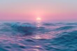 : A 3D vector depiction of a tranquil ocean, with waves gently lapping against the shore under a pastel-colored sunset.