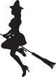 Witch on broom silhouette. Detailed silhouette of with woman flying on broom illustration.