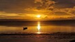 Sonnenaufgang mit einem Boot am Meer in Sansibar
