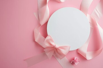 A front view of the isolated plate that has been placed on pink background that decorated with the pastel ribbon that can be compile to the things like the celebration, festival or ceremony. AIGX03.