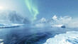 Antarctic ice in the water. Global warming. North night landscape panorama