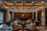 Fototapeta Uliczki - Transport yourself to a luxurious lounge area, where the coffered ceiling's elegant design and discreet lighting create a sense of opulence and sophistication, welcoming you to unwind in style