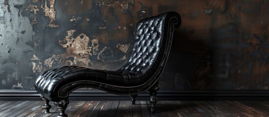 Wall Mural - A black leather chair near a wall