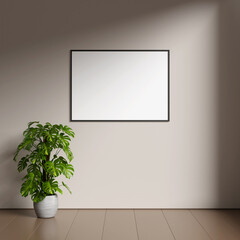 Wall Mural - Blank picture frame mockup on brown wall. Brown living room design. View of modern minimalist style interior with artwork mock up on wall.