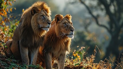 Wall Mural - Majestic Lions in Golden Light