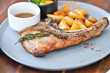 pork chop or grilled pork with French fries and salad