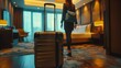 Traveler with Suitcase in Luxurious Hotel Room
