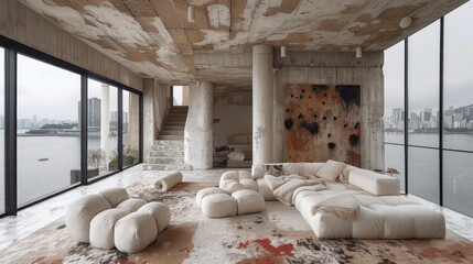 Poster - Modernist Home Interior with Modern Furniture extreme closeup. Generative AI