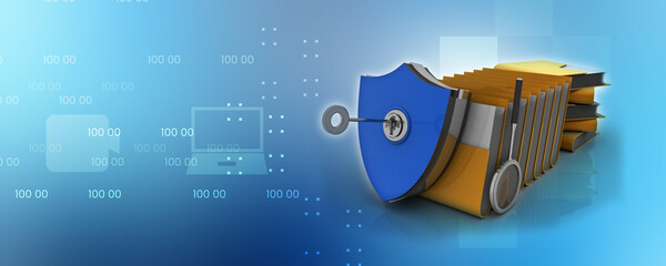 Poster - 3d rendering image laptop folder with shield protected key