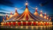 Vibrant Lights Illuminate Tent Facade, Creating Magical Ambiance for Spectacular Entertainment.
