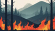 Vector artwork illustrating wildfires in a minimalistic and flat style, effectively communicating the severity and impact of the fires through clean and concise visuals.