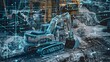 Autonomous Machinery Reshaping the Future Cityscape:Futuristic Construction Site with Robotic Bulldozers and Excavators