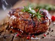 Ribeye Steak Grilled Seared Medium Rare Rosemary Char Grill Marks Juicy Close-Up Food Dining Dinner Blurred Background Image