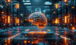 conceptual technological human brain  quantum-style lattice structure, futuristic advanced technology 