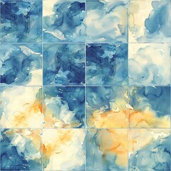 Poster - Seamless watercolor tile pattern capturing the sun's battle with incoming clouds, with a focus on the changing light and shadow play.  Seamless Pattern, Fabric Pattern, Tumbler Wrap, Mug Wrap.