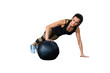 Fit and muscular woman exercising with medicine ball on a transparent background