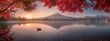 In the fall, the famous Mount Fuji is framed by vibrant red leaves.