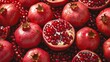   A pile of pomegranates with several on top..## :..A pile of pomegranates; some atop others