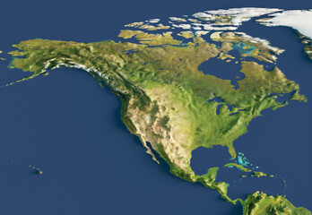  3d render of a map of North America. Elements of this image furnished by NASA.