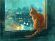 Feline Reverie A Cat s Window Reflection in the Rain