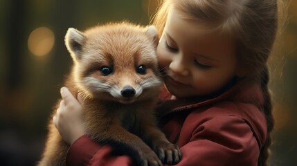 Wall Mural - child with fox