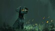 Vibrant cartoon illustration of an anthropomorphic dog looking upward with glowing eyes