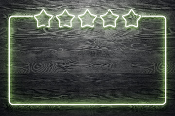 Poster - Shiny black wood banner with glowing retro stars and mock up place. Party and event concept. 3D Rendering.