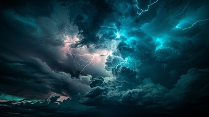 Wall Mural - Electric Storm Over Ocean, Majestic Lightning Display