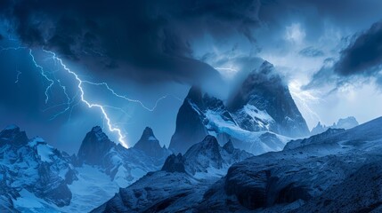 Wall Mural - Electrifying Moment of Lightning on Mountain Summit