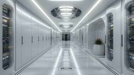 Fototapete - Modern server room. network server room. Generative AI.