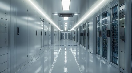 Poster - Modern server room. network server room. Generative AI.