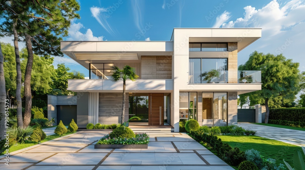 Ilustración de Stock New construction home exterior with contemporary ...