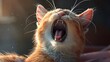 Sleepy Feline Yawning Openly to Reveal Sharp Predatory Teeth