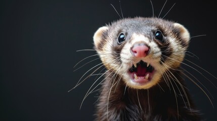 Wall Mural - A humorous ferret peers through a ripped hole in a contrast pastel color paper background, Ai Generated