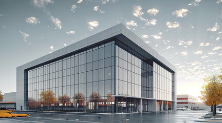 Poster - Exterior design of the factory workshop and office building. Generative AI.