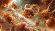 Airborne delights in fast food magic hamburgers onion rings floating in air