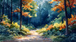 Eco Explorer: Watercolor Depiction of Forest Trail with Interactive Plant Game