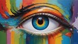 Conceptual oil painting portraying an eye in vibrant colors.