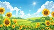 Stylized vector illustration of sunflowers under a sunny sky