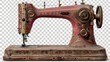Vintage Victorian sewing machine with ornate design on technical blueprint background