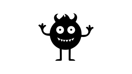Wall Mural - black and white shape of a cute monster with hands raised up in vector