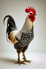 Poster - Rooster with red face stands proudly with its feathers fully fanned out.