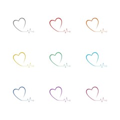 Poster - Heart pulse one line icon isolated on white background. Set icons colorful