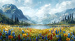 Dynamic Meadow: Watercolor Scene with AR Exotic Flower Swaps and Lively Soundscape