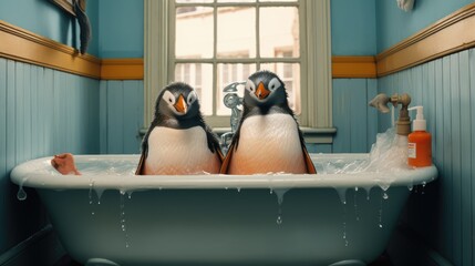 Wall Mural - penguin in the bath